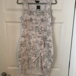 BEBE LARGE DRESS GRAY WHITE DIAMOND SEQUIN LOGO